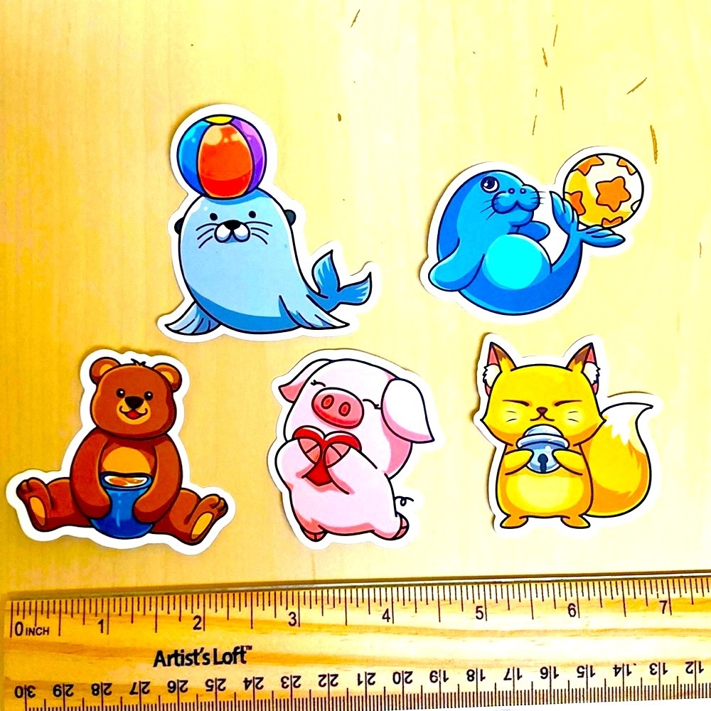 10/$10 or $1 BUNDLE: 5 WATERPROOF Animals Holding Human Things Stickers‎ 🐦